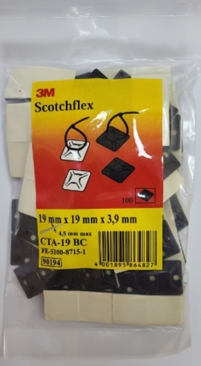 Монтажна площинка Scotchflex CTA-19 B-C Монтажна площадка з клеєм, чорний, 19мм Х 19мм, 100шт / упаковка