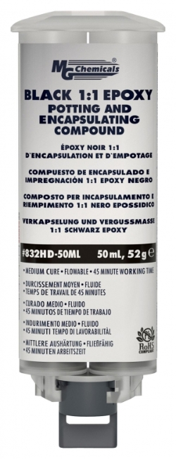 Компаунд  MG Chemicals 832HD-50ML Эпоксидный 2-компонентный (1A:1B) компаунд стандартный, чёрный, двойной шприц 50 мл/54 г