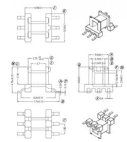 Каркас BH-EE5-1-6S  Каркас горизонтальний E5/2,6/2 1 секція 6 виводів  (SMD), Производитель: PIN SHINE