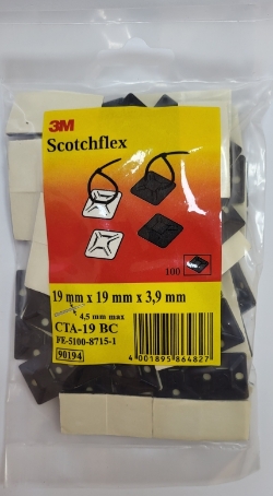 Монтажная площадка Scotchflex CTA-19 B-C Монтажная площадка с клеем, чёрная, 19мм Х 19мм, 100шт/упаковка