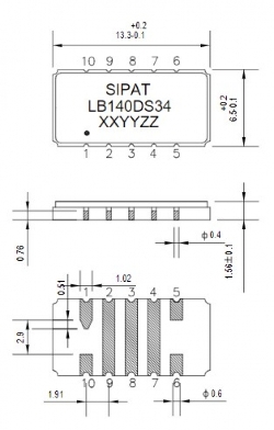 Фільтр LB140DS34 ПАХ фільтр SMD (13,3x6,5x1,56мм), 140 МГц 3 МГц Bandwidth, Виробник: Sipat
