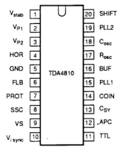 Микросхема TDA4810 ИМС DIP20 Sync processor and horizontal driver for monitors, Производитель: Philips