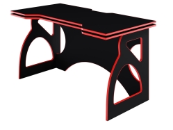 Стіл комп'ютерний ігровий (геймерський) фігурний DrevoGoods Game PRO робочий, письмовий для дому та офісу 1405х755х705мм Чорний + червона гумова кромка (кант)