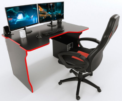 Стіл для геймера Design Service ергономічний кутовий DS-Geym-3 чорний мат червоний край