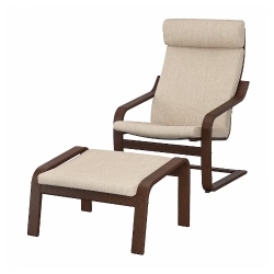 Крісло з підставкою для ног IKEA POANG коричневий / Hillared бежевий (494.842.61)
