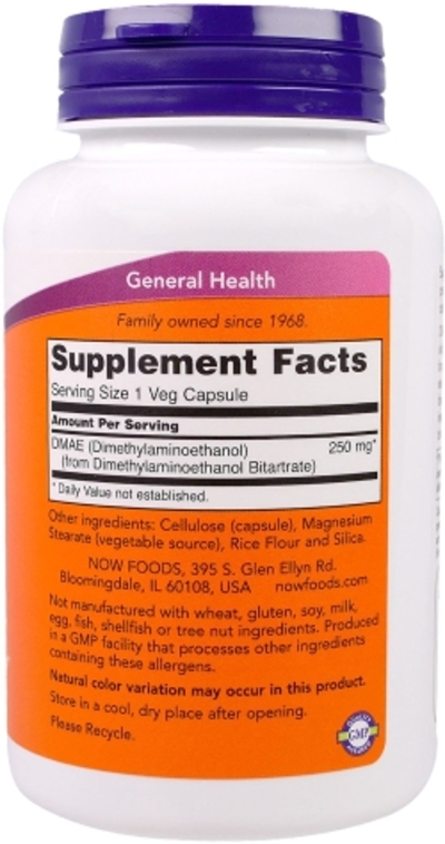Амінокислота Now Foods DMAE (диметиламіноетанол) 250 мг 100 гелевих капсул