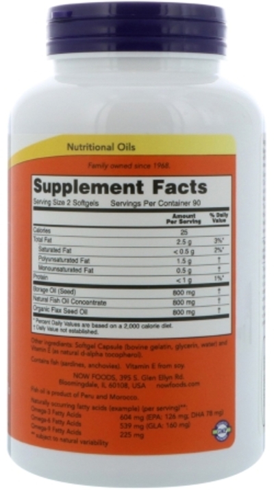 Жирні кислоти Now Foods Супер Омега 3-6-9 1200 мг 180 желатинових капсул