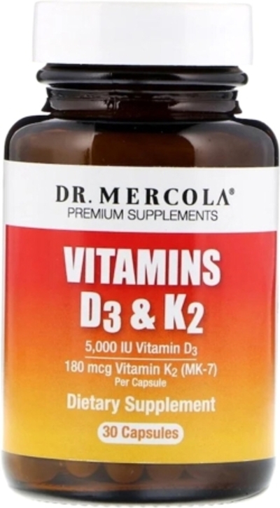 Вітаміни D3 і K2, Vitamins D3 & K2, Dr. Mercola 30 капсул