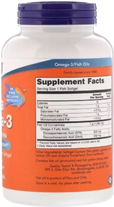 Ультра Омега 3, Ultra Omega 500 EPA/250 DHA, Now Foods 180 гелевих капсул