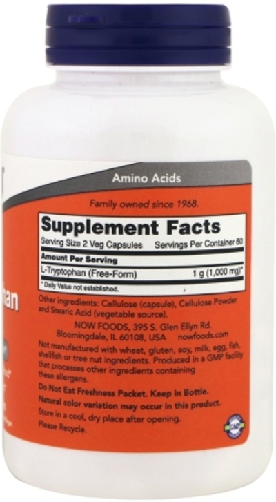 Амінокислота Now Foods L-Триптофан 500 мг 60 гелевих капсул