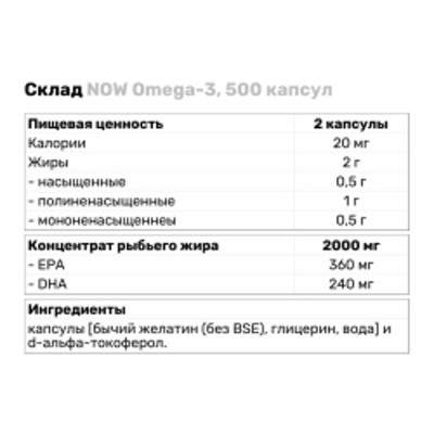 Жирні кислоти NOW Omega-3, 500 капсул