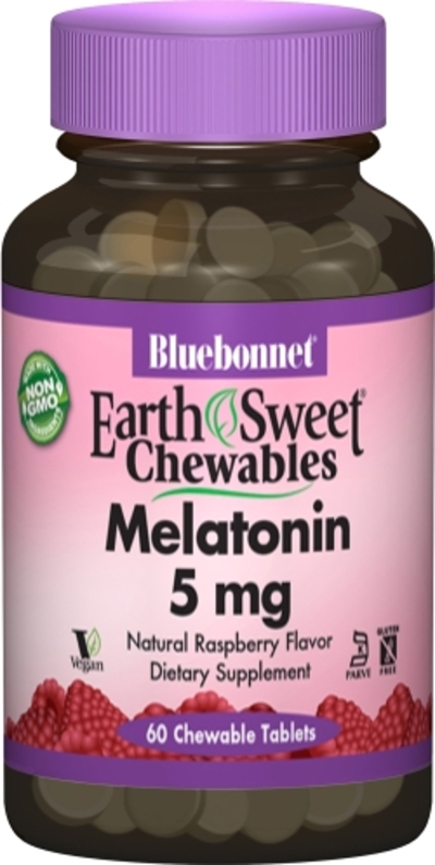 Амінокислота Bluebonnet Nutrition Earth Sweet Chewables Мелатонін 5 мг Смак малини 60 жувальних таблеток