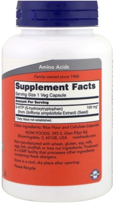 Амінокислота Now Foods 5-HTP (Гідрокситриптофан) 100 мг 120 гелевих капсул