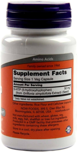 Амінокислота Now Foods 5-HTP (Гідрокситриптофан) 50 мг 30 вегетаріанських капсул