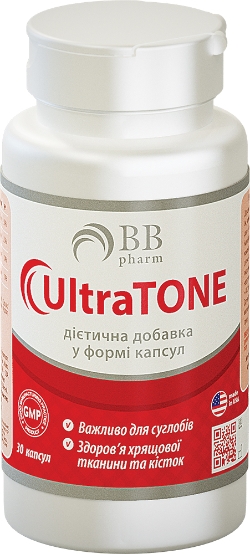 Хондропротектор BB Pharm UltraTONE Хондроитин + Глюкозамін + Сірка + Колаген 30 капсул