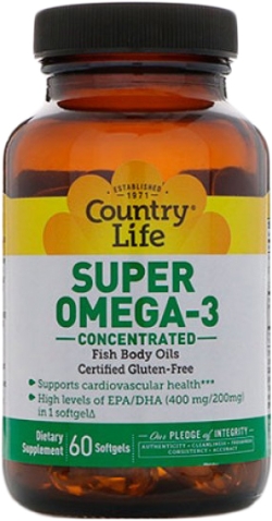 Жирні кислоти Country Life Super Omega-3 (Омега-3 концентрований риб'ячий жир) 60 капсул