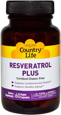 Натуральна добавка Country Life Resveratrol Plus (Ресвератрол Плюс) 60 капсул
