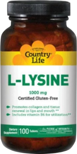 Амінокислота Country Life L-Lysine 1000 м г 100 таблеток