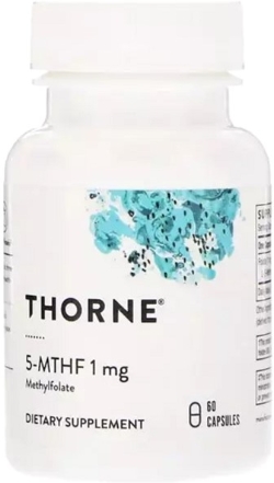 Вітаміни Thorne Research Фолієва кислота, Метилфолат, 5-MTHF, 1 мг, 60 капсул