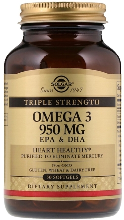 Жирні кислоти Solgar Triple Strength Омега-3, ЕПК і ДГК 950 мг 50 капсул