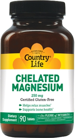 Магній Хелатний Country Life Chelated Magnesium 250 мг 90 таблеток
