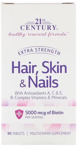 Вітаміни 21st Century Посилена формула для волосся шкіри та нігтів Extra Strength 90 таблеток