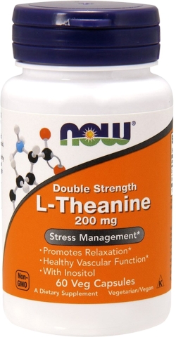 L-Теанін, L-Theanine, Double Strength, Now Foods 200 мг, 60 вегетаріанських капсул
