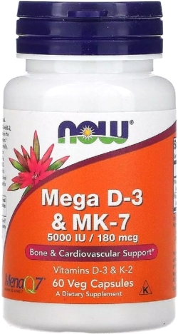 Now Foods Вітаміни D-3 & MK-7, 5000 МО / 180 мкг, 60 капсул