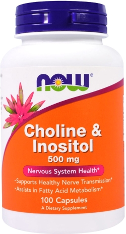 Холін (В4) та Інозитол (В8), Choline & Inositol, Now Foods 500 мг, 100 вегетаріанських капсул