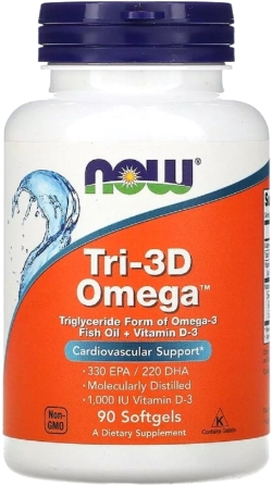 Риб'ячий жир + D3, Tri-3D Omega, Now Foods 90 желатинових капсул