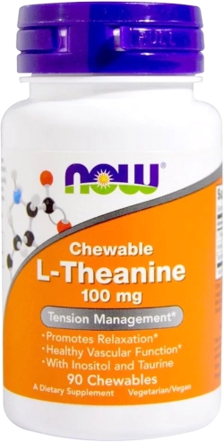 L-Теанін, L-Theanine, Now Foods 100 мг, 90 жувальних таблеток