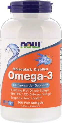 Омега-3 1000 мг, 180 EPA/120 DHA, Molecularly Distilled Omega-3, Now Foods 200 капсул із риб'ячого жиру