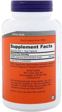 Амінокислота Now Foods GABA (Гамма-аміномасляна кислота) 750 мг 200 капсул