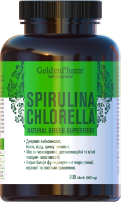 Вітамінний комплекс Golden Farm Спіруліна + Хлорела (Spirulina + Chlorella) 200 таблеток