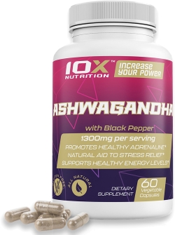 Ашваганда, Ashwagandha, 10X Nutrition USA, 60 веганських капсул