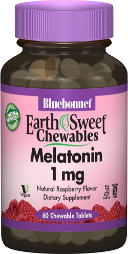 Амінокислота Bluebonnet Nutrition Earth Sweet Chewables Мелатонін 1 мг Смак малини 60 жувальних таблеток