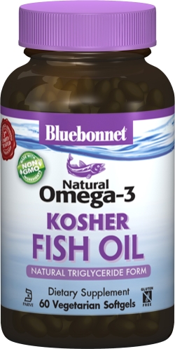 Жирні кислоти Bluebonnet Nutrition Natural Omega-3 Kosher Fish Oil Натуральна омега-3 з кошерного риб'ячого жиру 60 желатинових капсул