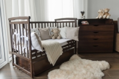 Ліжечко дитяче DeSon Човен ( Десон Лодочка ) трансформер дерев'яне з шухлядою та маятником для новонароджених і до 5 років горіх