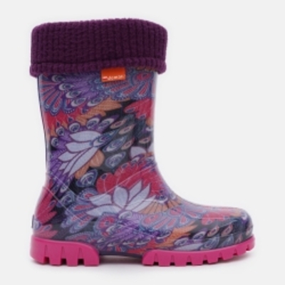 Гумові чоботи для дівчинки Demar Twister Lux Print M Перья 24/25 Рожеві