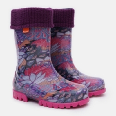 Гумові чоботи для дівчинки Demar Twister Lux Print M Перья 24/25 Рожеві
