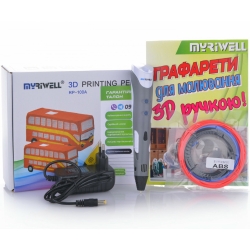 3D-ручка MYRIWELL RP100A Grey + 9 метрів ABS пластику та Трафарети