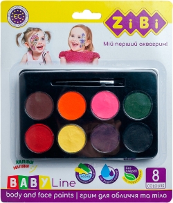 Фарби для гримування обличчя і тіла ZiBi Baby Line Фантазія на водній основі 8 кольорів 80 г  (4823078944573)