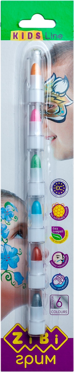 Олівці для гримування обличчя і тіла ZiBi Kids Line Металік Позитив 6 кольорів металік 22 г  (4823078940735)