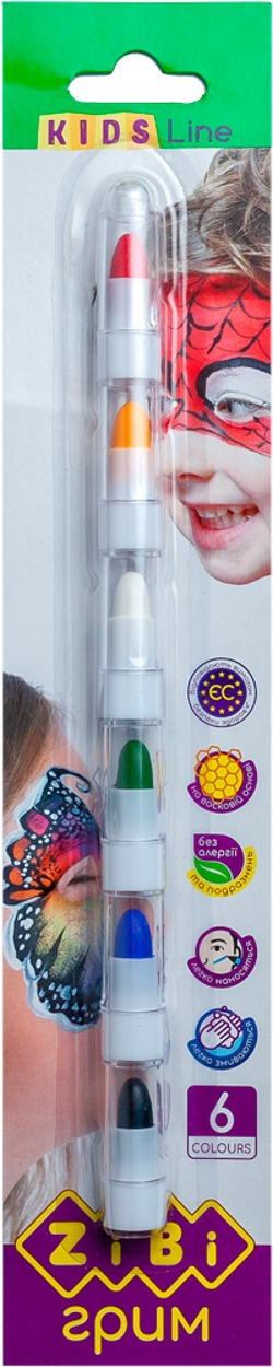 Олівці для гримування обличчя і тіла ZiBi Kids Line Позитив 6 кольорів стандарт 22 г  (4823078944597)