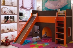 Ліжко-Горище з Ігровою Зоною KidsBunkBed I-02 венге апельсин 1940х1550х2040 мм