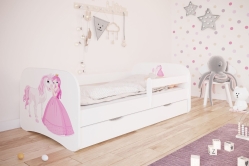 Дитяче ліжко Kocot Kids Baby Dreams Принцеса з конячкою з шухлядою 160х80 см Біле