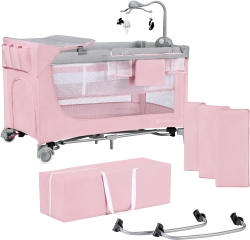 Ліжко-манеж Kinderkraft Leody з пеленатором Pink (KCLEOD00PNK00AC)