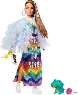 Лялька Barbie Екстра у довгому райдужному платті