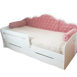 Дитяче ліжко для дівчинки з м'якою спинкою та захисним бортиком Lion 2 висувні ящики + 2 подушки розмір спального місця90х200см