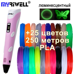 3D ручка рожева Myriwell 2 RP100B з комплектом ПЛА пластику 25 квітів 250 метрів